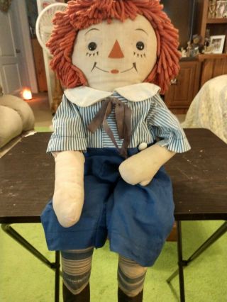Rare Blue Striped Wartime Georgene Raggedy Ann Silsby and Transition Andy 9
