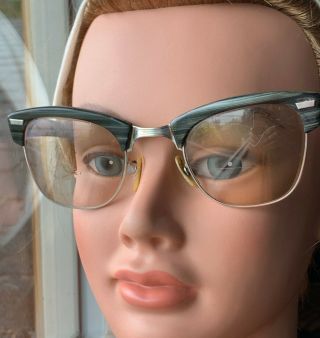 Shuron Grey Vintage 60s Browline Rx Eyeglass Glasses Frames Clubmaster Malcom X