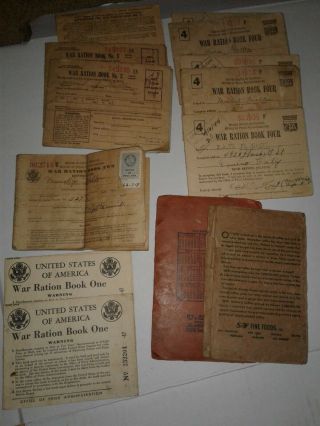 11 World War 2 Wwii Ration Stamp Books 1,  2,  3 & 4 Los Angeles California Sugar