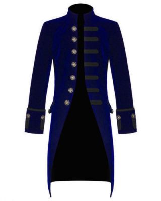 Mens Steam Punk Vintage Tailcoat Jacket Velvet Gothic Victorian Blue Frock Coat