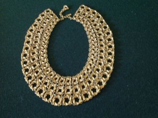 Vtg Stunning Wide Runway Monet Lacy Golden Filigree Bib Necklace 70s