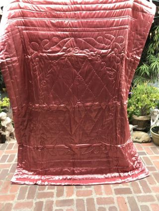 Vintage Pink Liquid Satin Comforter Quilt Hollywood Regency Slinky Bedspread