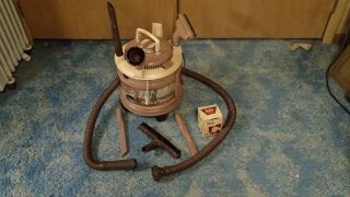 Vintage Filter Queen Canister Vacuum Cleaner & Attachments Brown & Chrome