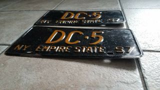 Pair 1957 York License Plate Dutchess County Single Digit DC NY Vintage 1 6