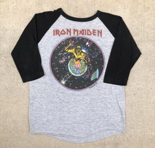Vintage 80s Iron Maiden Beast On The Run World Piece 1983 Tour T Shirt Raglan
