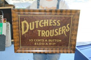 Rare Vintage C.  1910 Dutchess Trousers Jeans Pants Gas Oil 23 " Metal Sign