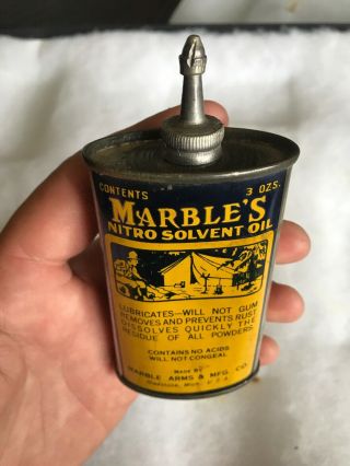 Vintage Handy Oiler Gun Oil Can Tin Lead Top Marble’s Camp Scene Household Oil 3