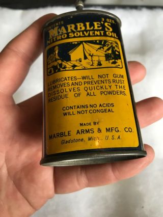 Vintage Handy Oiler Gun Oil Can Tin Lead Top Marble’s Camp Scene Household Oil 3 2