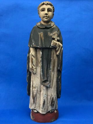 Vintage Hand Carved Wood Statue Saint Martin Patron Of Racial Harmony 12 "