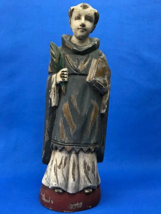Vintage Hand Carved Wood Statue St.  Anthony Of Abbot Patron Saint Of Animals 12 "