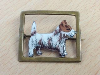 Antique Art Deco Brass & Enamel Terrier Dog Costume Brooch Pin 1920