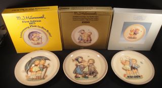 Hummel Anniversary 10 " Plates Goebel Collector Set 3 1975 1980 1985 Boxes Vtg