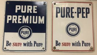 Pure Oil Co Porcelain Gas Pump Plates Pure - Pep Pure Premium Vintage