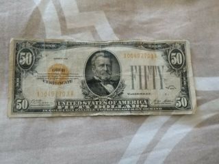 $50 Gold Certificate 1928 Affordable Collectible Fifty Silver Rare Good Usa Vg,