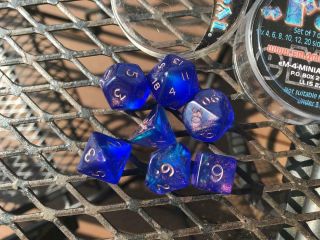 Fire Opal Blue With Red 7 Piece Dice Set,  Rare & Oop,
