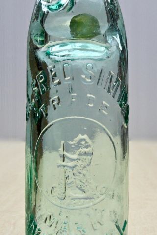 Vintage C1900s Alfred Simms Walsall Green Marble Bear Pict 10oz Codd Bottle