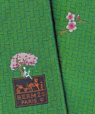 Sweet Tag Hermes Silk Tie Boston Solid Green " Lucky Zen Garden " Ex Rare