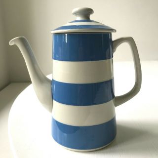 Rare Vintage T.  G.  Green Cornishware Blue White Tall Teapot Green Shield Exc