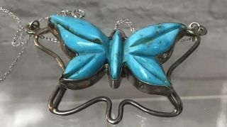 Vintage Navajo,  Zuni Sterling Silver Turquoise Carved Fetish Butterfly Pendant
