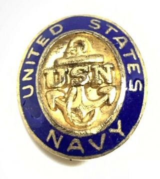 Vintage Usn United States Navy Sterling Silver Enamel Gold Wash Pin