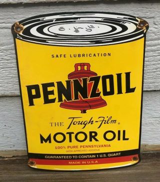 Vintage Pennzoil Motor Oil Can Porcelain Sign Steel Gas Oil Garage Pump Plate