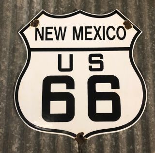 Vintage Mexico Route Nm Us 66 Highway Motor Car Porcelain Road Sign