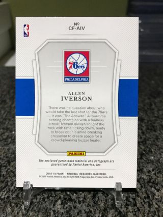 2018 - 19 National Treasures Clutch Factor Allen Iverson Rare Patch Auto SSP /10 2