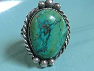 Vintage Sterling Silver Ring Tribal Turquoise Large Size 10.  5 / 13.  5 Grams