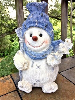 Vintage Retired Blue Extra Large Snowman & Broom Snowbuddy Big Display Figurine