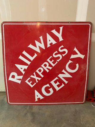 Vintage Railway Express Agency Porcelain Huge 5 Foot By 5 Foot Sign Nr
