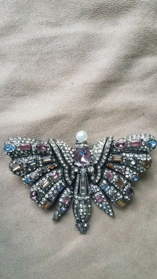 Rare Retired Joan Rivers Amethyst Colored Rhinestone Butterfly Pin Brooch 450