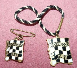 Vintage 1959 Goodwood Barc Matching Enamal Fob & Badge British Automobile Racing