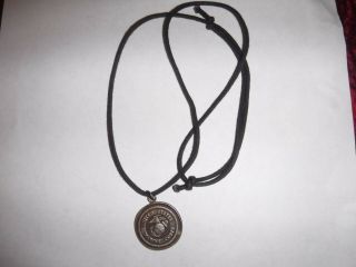 United States Marine Corps 999 Fine Sterling Pendant Brown Braided Leather Cord