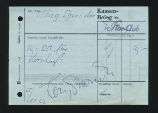 Beatles Historic Vintage 1962 Tony Sheridan Signed Star Club Payment Receipt