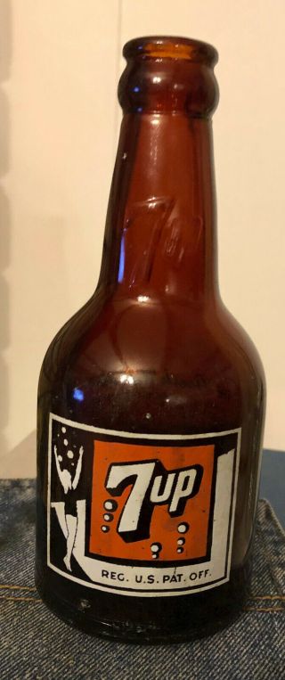 Vintage 1940s Brown 7up Bottle From Houston,  Texas