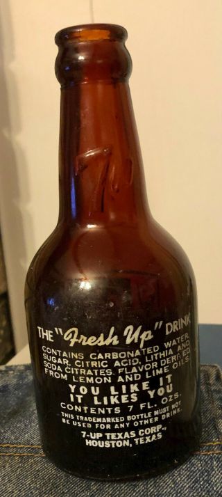Vintage 1940s Brown 7up bottle from Houston,  Texas 2