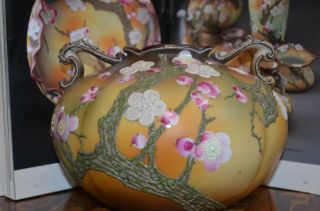 Gorgeous Very Rare Nippon Noritake 7 " Vase Moriage Plum Blossoms Mark 52