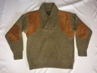 Vintage Rare Willis & Geiger Wool Suede Elbow Pads Cardigan Sweater Sz M