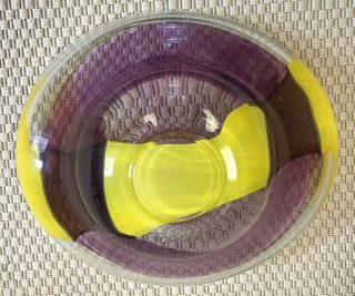 LARGE VINTAGE CLEAR YELLOW PURPLE HEAVY 5.  5KG SIGNED SVAJA GLASS BOWL RETRO 42cm 8