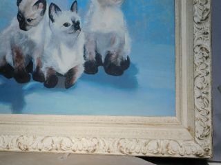 Vintage Modern Oil Painting Portrait 3 Siamese Cats Kittens 1950s SWEET 3