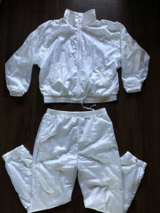 Rare Vintage White Adidas Made In Taiwan R.  O.  C.  1980s Satin Look Tracksuit