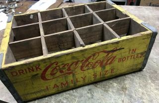 Vintage Wooden Coca Cola Coke Advertising Crate " Family Size " Bottles