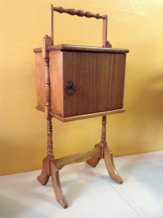 Vintage Pipe Cigarette Portable Smoking Wood Stand Humidor Copper Lined Cabinet
