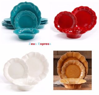 12 - 24 Piece Dinnerware The Pioneer Woman Red Blue Vintage Classic Plates Bowls