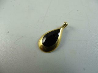 Vintage 14k Solid Yellow Gold Black Polished Onyx Necklace Pendant Charm 2.  1g