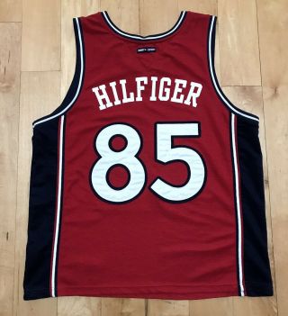 Vintage Tommy Hilfiger Sport 85 Basketball Jersey Shirt Sewn Streetwear Red (L) 2