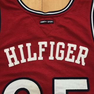 Vintage Tommy Hilfiger Sport 85 Basketball Jersey Shirt Sewn Streetwear Red (L) 5