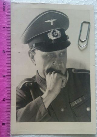 Ww2 Orig.  Photo German Officer Portrait Ribbons Ranks Visor Cap 3.  5 X 5.  5 Inch