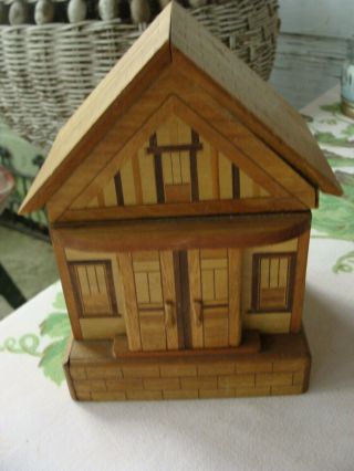 Vintage Made In Japan Wooden Puzzle Box House Secret Hiding Places 2 Keys
