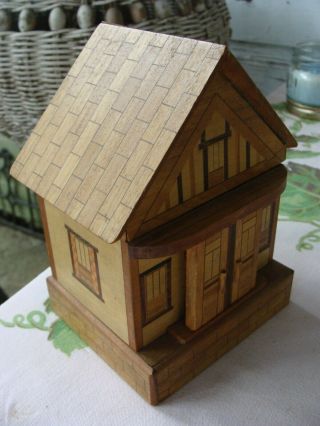 Vintage Made in Japan Wooden Puzzle Box House Secret Hiding Places 2 Keys 2